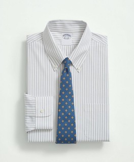 Stretch Supima® Cotton Non-Iron Poplin Button Down Collar, Ground Stripe Dress Shirt