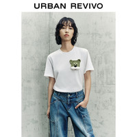URBAN REVIVO 女士圆领短袖T恤 UWL440142 本白 M
