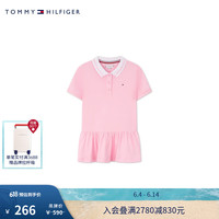TOMMY HILFIGER24春夏童装女三粒扣撞色镶边微弹短袖POLO衫TH2222042 粉色003 12/150cm