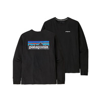 Patagonia 巴塔哥尼亚 男士P-6 Logo户外混纺潮流长袖T恤 黑色 M