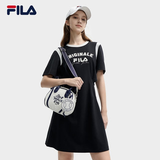 FILA 斐乐女子针织连衣裙2024夏季时尚舒适假两件收腰裙 正黑色-BK 165/84A/M