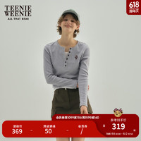 Teenie Weenie小熊2024年夏季假两件打底衫长袖T恤设计款上衣 中灰色 155/XS