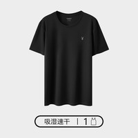 花花公子T恤男冰丝短袖圆领打底背心舒适修身男打底衫 黑色(男) L