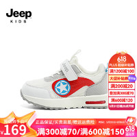 Jeep 吉普 儿童运动鞋轻便跑步鞋软底女童2024春季学步鞋男童鞋子 白灰 29码 鞋内长约18.2cm