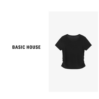 Basic House/百家好时尚休闲夏季黑色印花针织衫-B0624A57082 白色 S85-105斤