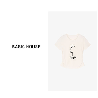 Basic House/百家好时尚休闲夏季黑色印花针织衫-B0624A57082 白色 S85-105斤