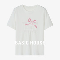 百家好（Basic House）撞色百搭T恤夏日设计感圆领短袖上衣 白色 L