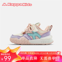 Kappa Kids卡帕魔术贴儿童运动鞋男女童小白鞋子舒适透气板鞋平底粉色33码