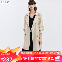 LILY2024夏女装英伦风气质通勤款复古双排扣腰带长款风衣外套 204淡黄 XL