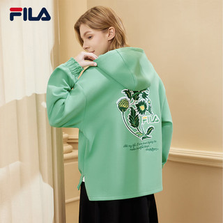 FILA×V&A联名系列斐乐女装针织连帽上衣2024春时尚休闲卫衣 果奶绿-LG 175/92A/XL