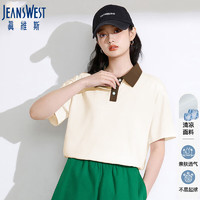 真维斯（JEANSWEST）T恤女2024夏季撞色Polo短袖女宽松休闲时尚设计感奶白L ED-42-271202奶白