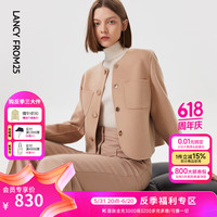 朗姿【尖货补单】纯羊毛复古驼色小香风毛呢外套气质短款上衣女冬 浅米色 170/88A/XL