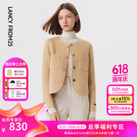 朗姿【尖货补单】纯羊毛复古驼色小香风毛呢外套气质短款上衣女冬 米黄色 175/92A/XXL