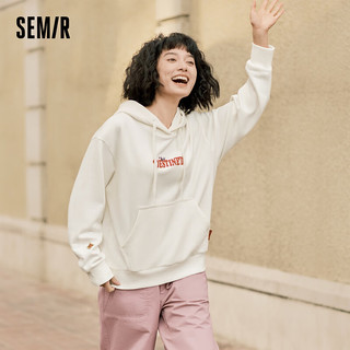 森马（Semir）【多彩卫衣合辑】卫衣女短款连帽印花上衣小个子中长款红色内搭 A款印花连帽-象牙白10407 160/84A/M