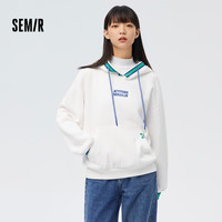 森马(Semir)【多彩卫衣合辑】卫衣女短款连帽印花上衣小个子中长款红色内搭 E款撞色连帽-本白10102 175/96A/XXL