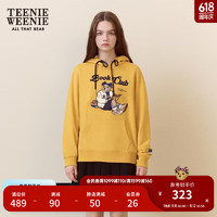 Teenie Weenie小熊春装季复古连帽套头女卫衣学院风上衣宽松慵懒风 黄色 165/M