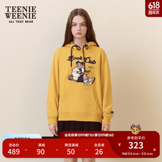 Teenie Weenie小熊春装季复古连帽套头女卫衣学院风上衣宽松慵懒风 黄色 165/M