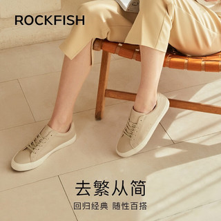 Rockfish小白鞋女平底板鞋2024新款春季休闲皮面软底百搭女鞋