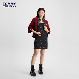 TOMMY JEANS女装纯棉复古灯笼袖慵懒风纽扣V领宽松短针织开衫16531 胭脂红XJS S