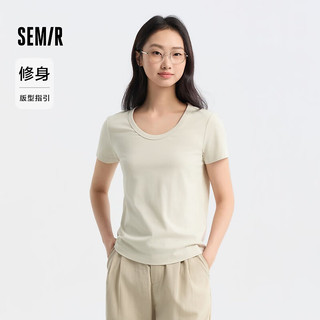 森马（Semir）短袖t恤女修身正肩圆领2024夏凉感抗菌纯色上衣 香草白10711 165/88A/L