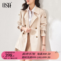 欧莎（OSA）高端气质风衣外套女中长款小个子23年春秋韩版宽松大衣 浅杏色 XL