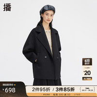 播年秋冬简约翻领毛呢大衣外套DDQ4AD5523 K40黑色 L