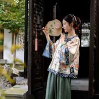 一城风絮秋容佩玉丨原创设计秋款丨米杏色醋酸满绣对襟上衣大袖清汉女褂袍 米杏色满绣清汉女褂袍 L码