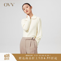 OVV2022春夏女装高支羊毛宽松立体花型灯笼袖撞色休闲外套 米白04 L