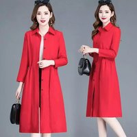 】高档轻奢品牌风衣女加女中长款mm修身中年女时尚薄款春秋外套 红色 3XL 145-160斤