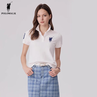 POLOWALK女士POLO衫2024夏季字母刺绣简约活力百搭短袖上衣女装 白色 XXL