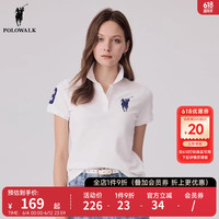 POLOWALK女士POLO衫2024夏季字母刺绣简约活力百搭短袖上衣女装 白色 M