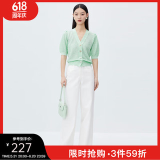 迪赛尼斯（DESIGNICE）短袖针织衫薄款灯笼袖小众感宽松开衫外套女 薄荷绿 XL