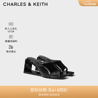 CHARLES&KEITH24夏方头亮面露趾异形高跟一字拖高跟凉拖鞋女-CK1-80580149 Black Box黑色 36