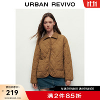 UR女装时尚简约气质菱格绗缝百搭翻领棉服UWL130035 咖啡色 XL