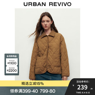 UR秋冬女装时尚简约气质菱格绗缝百搭翻领棉服UWL130035 咖啡色 M