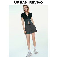 URBAN REVIVO 女士甜酷学院风可拆卸腰带百褶半身裙 UWV540046 中灰 S