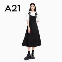 A21 女装甜美吊带长款自然腰连衣裙女花朵装饰收腰小黑裙 黑色 S