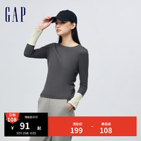 Gap 盖璞 女装冬季2023洋气撞色圆领长袖T恤836105气质休闲上衣 深灰色 165/84A(M)亚洲尺码