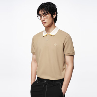 GXG男装【索罗娜凉感】 领口撞色polo短袖男商务休闲polo24夏 卡其色 175/L