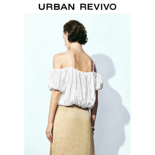 URBAN REVIVO 女装魅力褶皱蓬蓬一字领露肩吊带衫 UWG240123 本白 L