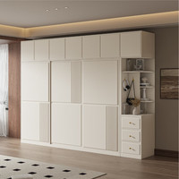 徕伊艾佳推拉门衣柜大小户型法式极简衣柜家用整体卧室奶油白色滑移门衣橱 2.0米长衣柜+60高顶柜