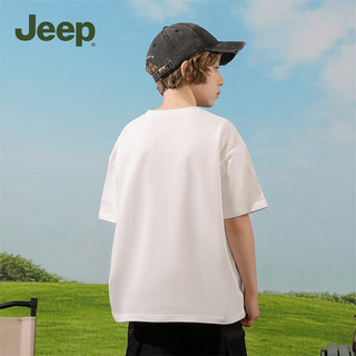 Jeep吉普童装儿童短袖2024年夏季男童中大童纯棉宽松百搭T恤 1414白色 150cm 【身高145-155】