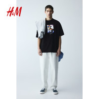 H&M HM 男装T恤2024夏新款柔软舒适休闲宽松版帅气印花短袖上衣1229069