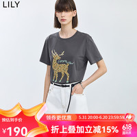 丽丽 LILY2024夏新款女装设计感趣味通勤款百搭休闲复古T恤上衣内搭女 510黑 S