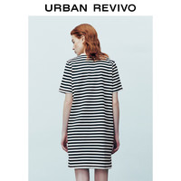 URBAN REVIVO 女士时尚简约风撞色条纹圆领连衣裙 UWU740066 黑色条纹 L