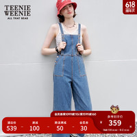 TEENIE WEENIE 小熊简约个性时尚宽裤腿牛仔背带裤长裤子女 中蓝色 165/M