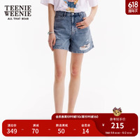 Teenie Weenie小熊夏季简约时髦破洞牛仔裤短裤子女 中蓝色 165/M