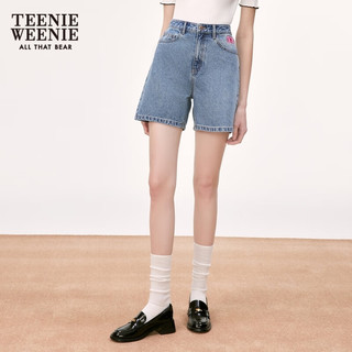 Teenie Weenie小熊时髦三分裤牛仔裤短裤休闲时尚女装秋冬韩版TW小熊 A款浅蓝色 155/XS