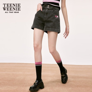 Teenie Weenie小熊时髦三分裤牛仔裤短裤休闲时尚女装秋冬韩版TW小熊 B款-黑色 160/S