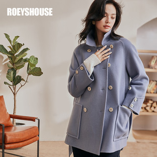 ROEYSHOUSE罗衣100%高支羊毛双面呢大衣秋冬保暖外套05095 蓝色 XL